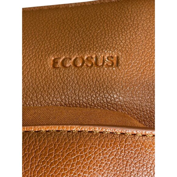 Large ECOSUSI Brown Faux Leather Tote Bag With Zip Pocket & Gold Accents - Picture 3 of 11